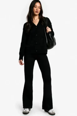 Best boohoo Tall Cardigan And Flare Trouser Co Ord black