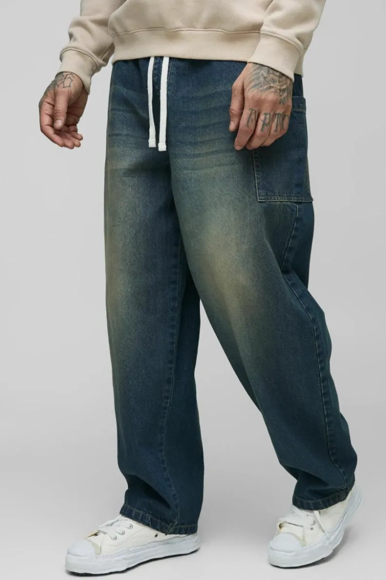 Clearance boohooMAN Tall Cargo Pocket Skate Jeans mid wash