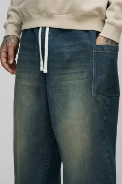 Clearance boohooMAN Tall Cargo Pocket Skate Jeans mid wash