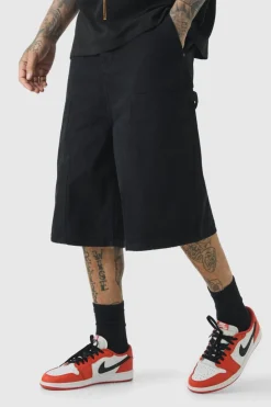 Clearance boohooMAN Tall Carpenter Detail Denim Jorts In black