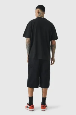 Clearance boohooMAN Tall Carpenter Detail Denim Jorts In black