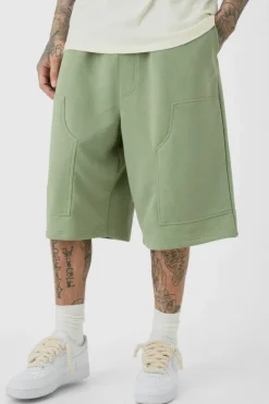 Clearance boohooMAN Tall Carpenter Loopback Jorts khaki