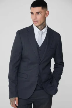 Outlet boohooMAN Tall Check Single Breasted Slim Fit Suit Jacket charcoal