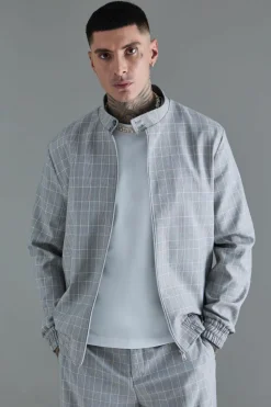 Shop boohoo Tall Check Bomber and Trouser Set grey