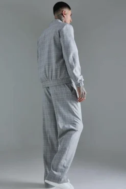 Shop boohoo Tall Check Bomber and Trouser Set grey