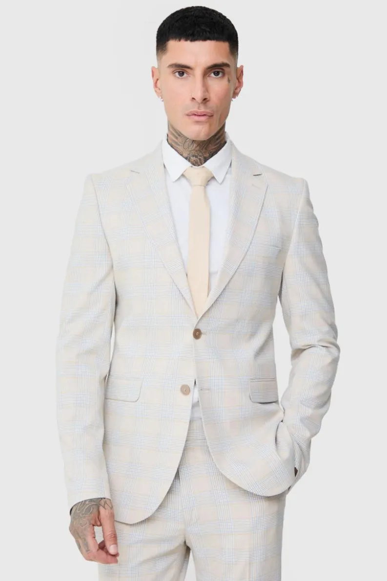 Best boohoo Tall Checked Skinny Fit Suit in stone