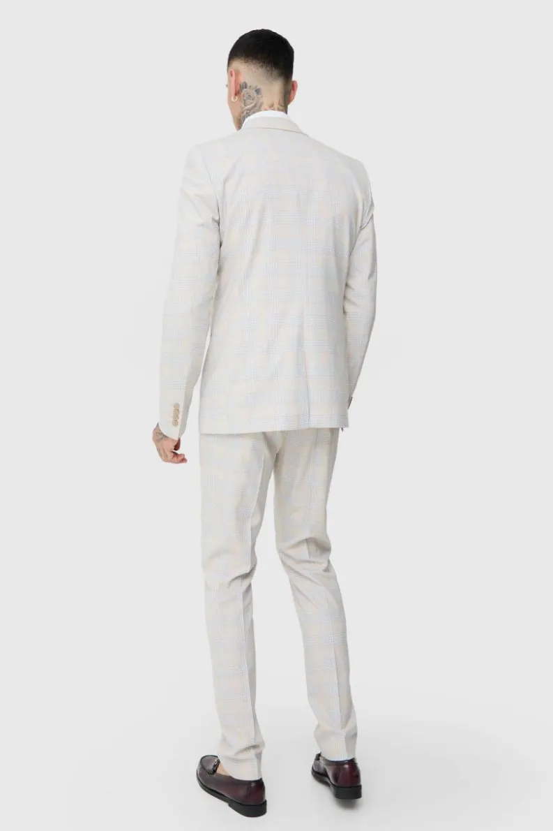 Best boohoo Tall Checked Skinny Fit Suit in stone