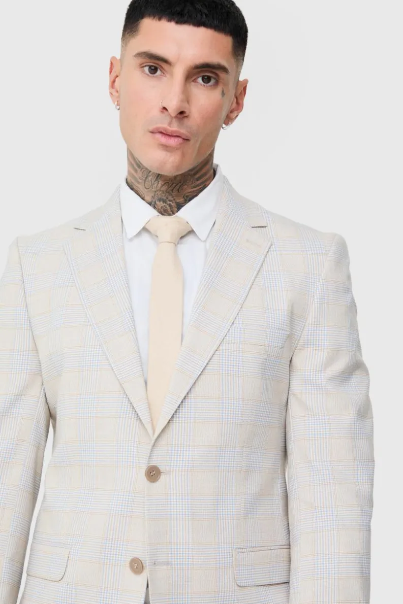 Best boohoo Tall Checked Skinny Fit Suit in stone