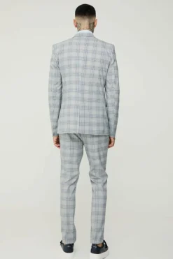 Discount boohooMAN Tall Checked Skinny Fit Trousers grey