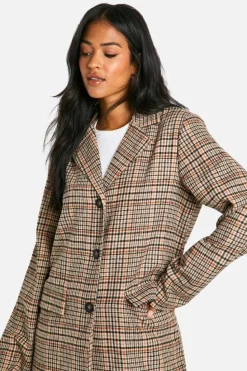 Discount boohoo Tall Check Wool Look Coat and micro mini skirt set stone