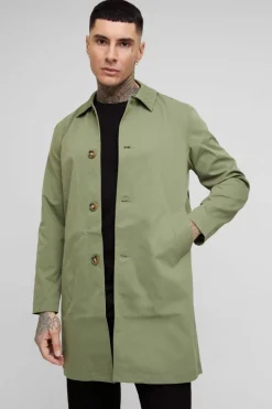 Sale boohooMAN Tall Classic Contrast Panel Trench Coat khaki