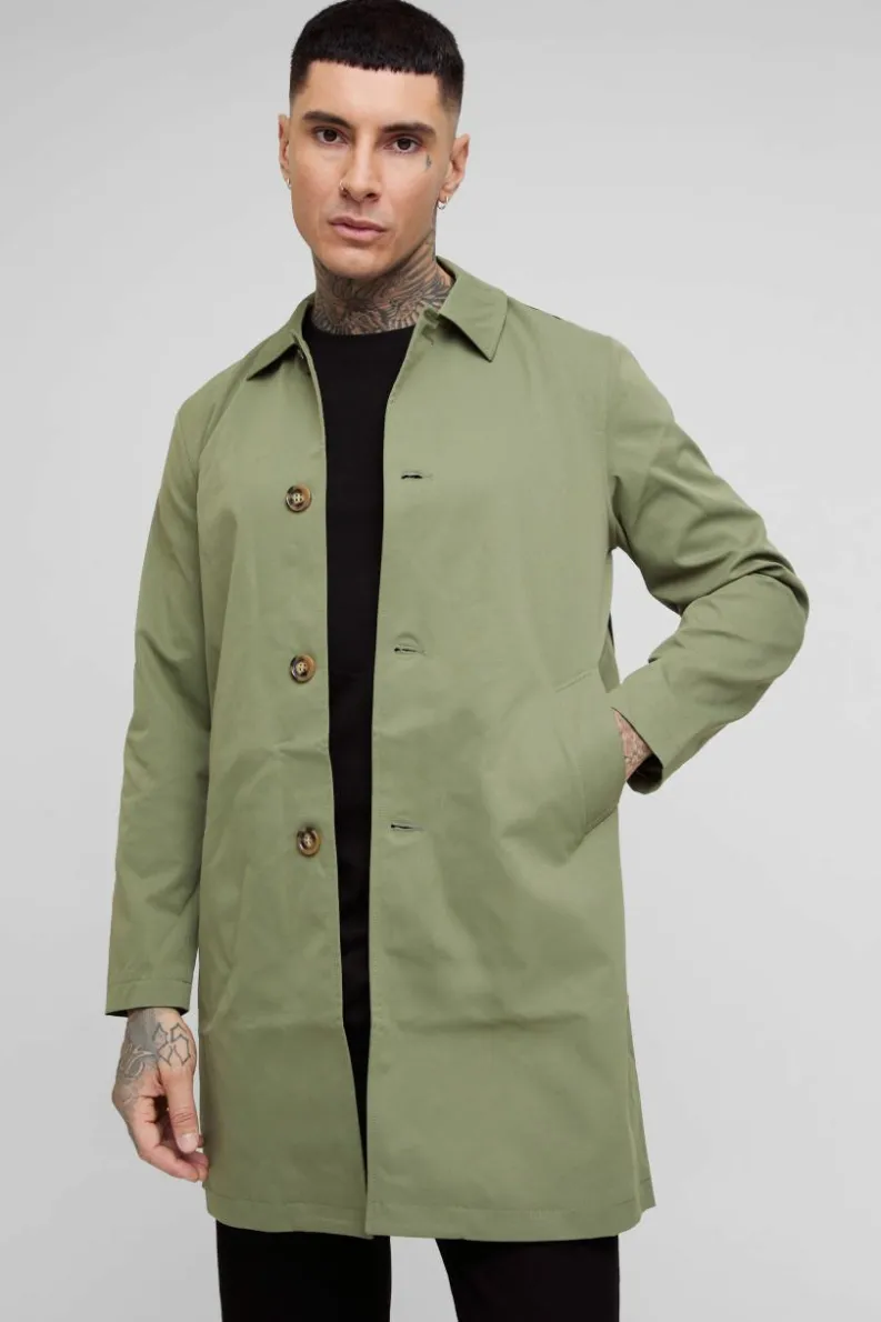 Sale boohooMAN Tall Classic Contrast Panel Trench Coat khaki
