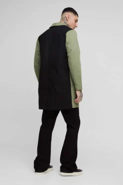Sale boohooMAN Tall Classic Contrast Panel Trench Coat khaki