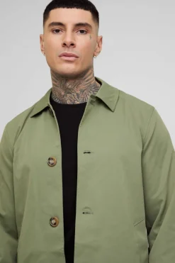 Sale boohooMAN Tall Classic Contrast Panel Trench Coat khaki