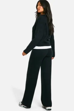 Store boohoo Tall Collared V Neck Jumper And Trouser Co Ord black