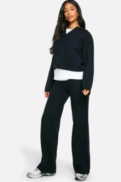 Store boohoo Tall Collared V Neck Jumper And Trouser Co Ord black