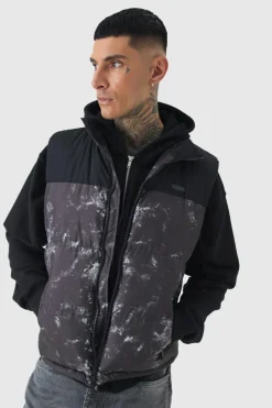 Best Sale boohooMAN Tall Colour Block Printed Funnel Neck Gilet In charcoal