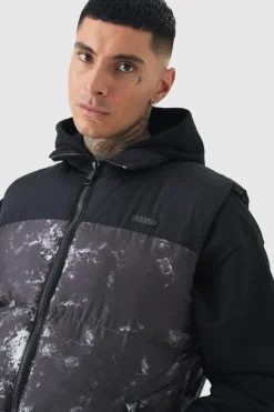 Best Sale boohooMAN Tall Colour Block Printed Funnel Neck Gilet In charcoal