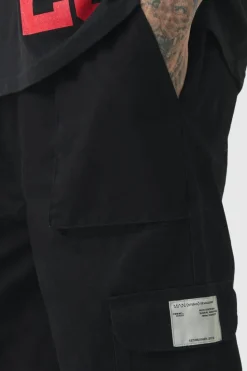 Fashion boohooMAN Tall Cuffed Hem Woven Tab Cargo Trousers In black