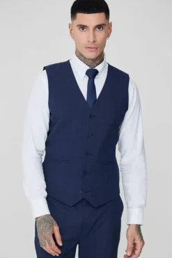 Sale boohooMAN Tall Check Waistcoat dark blue