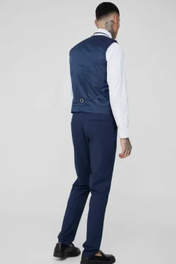 Sale boohooMAN Tall Check Waistcoat dark blue