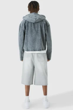 Discount boohooMAN Tall Denim Acid Wash Hoodie charcoal
