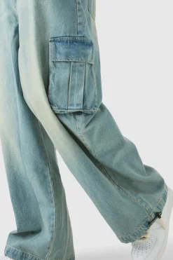 Fashion boohooMAN Tall Denim Cargo Parachute Jeans antique blue