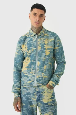 Discount boohooMAN Tall Denim Fabric Interest Harrington Jacket antique wash