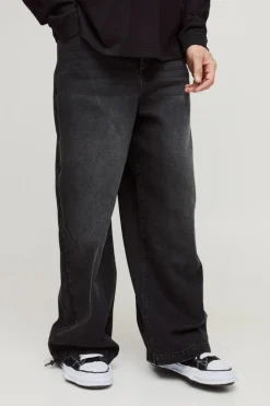 Discount boohooMAN Tall Denim Parachute Jeans washed black