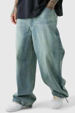 Hot boohooMAN Tall Denim Parachute Jeans antique blue