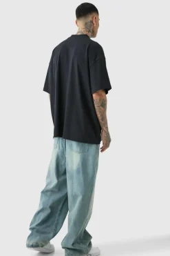Hot boohooMAN Tall Denim Parachute Jeans antique blue