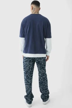 Hot boohooMAN Tall Distressed Tapestry Relaxed Fit Denim Jeans indigo