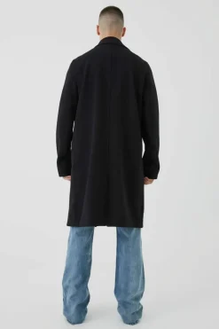 Best Sale boohooMAN Tall Double Breasted Wool Look Overcoat in black