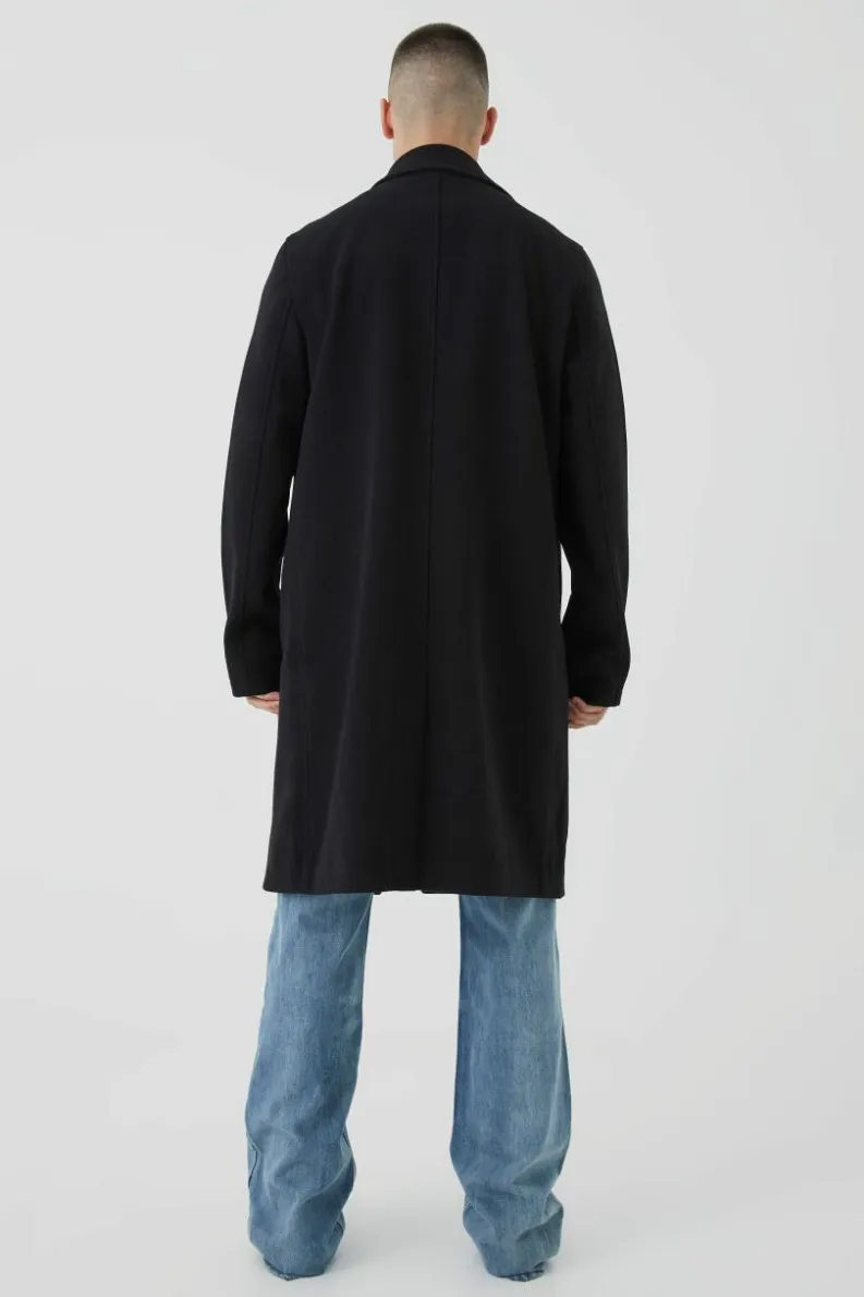 Best Sale boohooMAN Tall Double Breasted Wool Look Overcoat in black