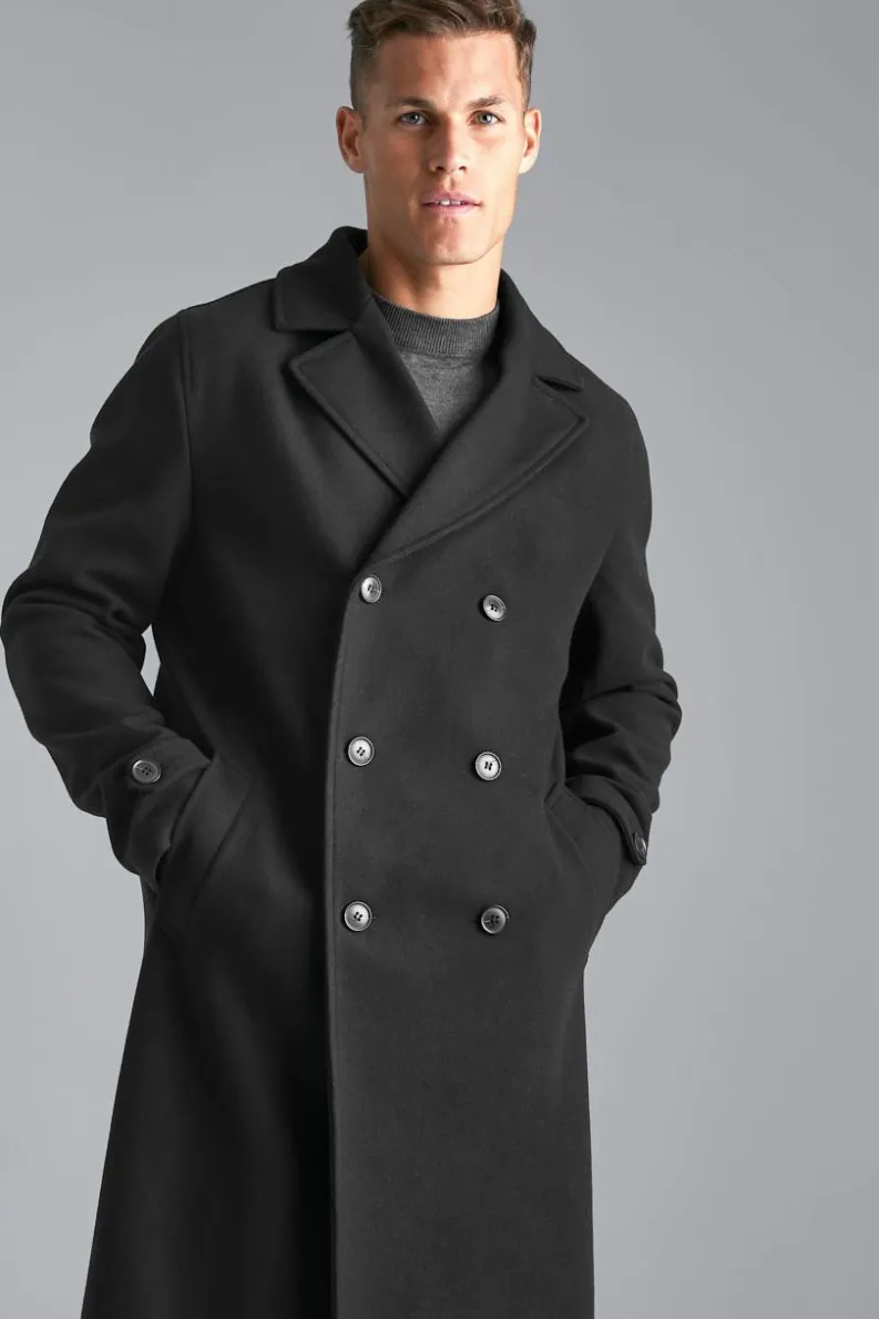Best Sale boohooMAN Tall Double Breasted Wool Look Overcoat in black