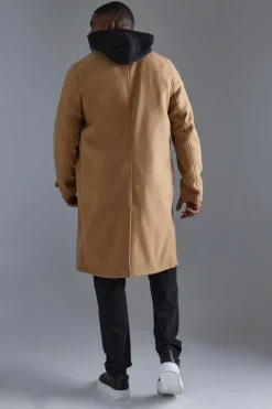 New boohooMAN Tall Double Breasted Wool Look Overcoat in camel