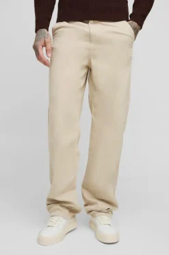 Shop boohooMAN Tall Drawcord Relaxed Fit Chino stone