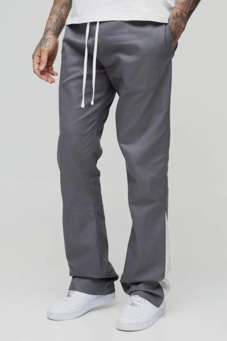 Best boohooMAN Tall Drawcord Waist Stacked Flared Gusset Trousers charcoal