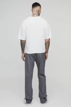 Best boohooMAN Tall Drawcord Waist Stacked Flared Gusset Trousers charcoal