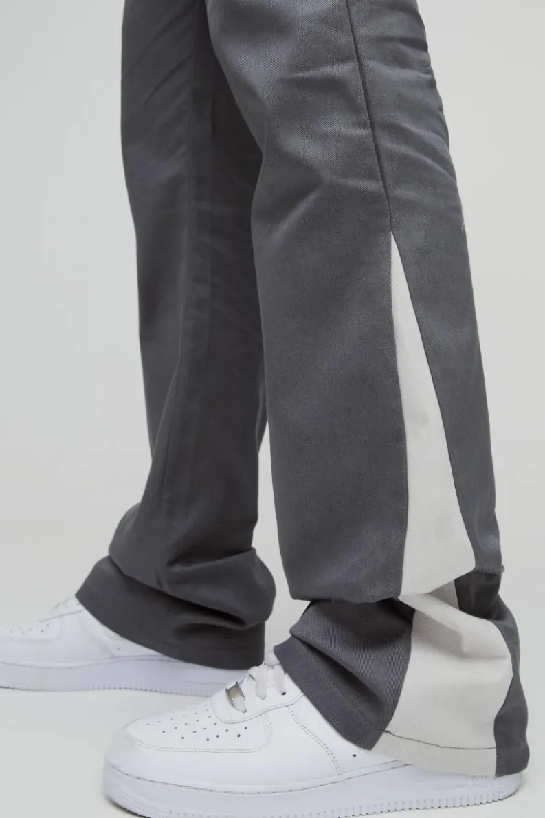 Best boohooMAN Tall Drawcord Waist Stacked Flared Gusset Trousers charcoal