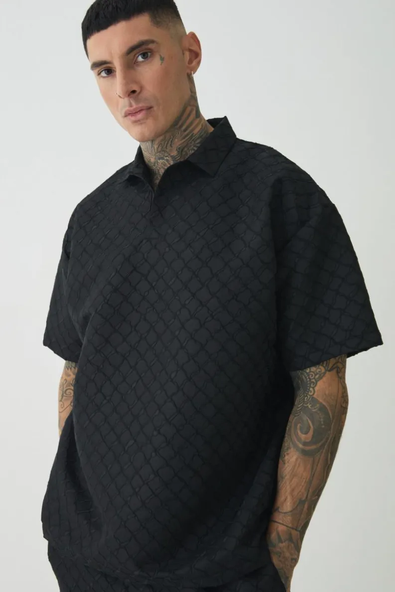 Best boohoo Tall 3D Texture Polo and Trouser Set black