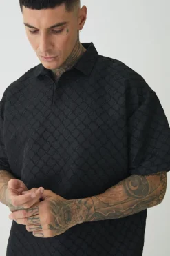 Best boohoo Tall 3D Texture Polo and Trouser Set black