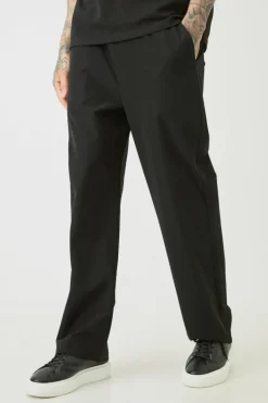 New boohooMAN Tall Elasticated Lightweight Technical Stretch Relaxed Fit Trousers black