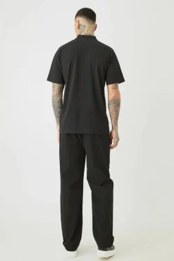 New boohooMAN Tall Elasticated Lightweight Technical Stretch Relaxed Fit Trousers black