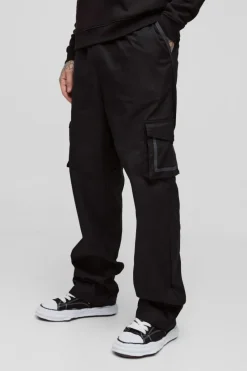 New boohooMAN Tall Elasticated Relaxed Fit Ripstop Cargo Trouser black