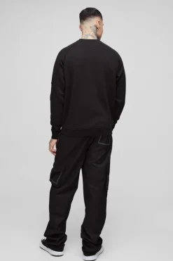 New boohooMAN Tall Elasticated Relaxed Fit Ripstop Cargo Trouser black