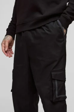 New boohooMAN Tall Elasticated Relaxed Fit Ripstop Cargo Trouser black