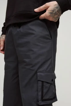 Fashion boohooMAN Tall Elasticated Relaxed Fit Ripstop Cargo Trouser charcoal