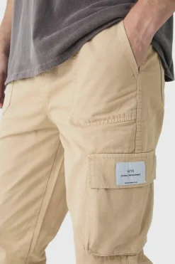 Outlet boohooMAN Tall Elasticated Waist Branded Slim Fit Cargo Jogger stone