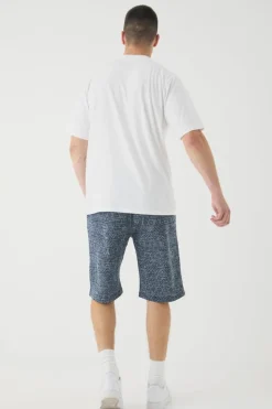 Discount boohooMAN Tall Elasticated Waist Relaxed Jacquard Abstract Shorts navy